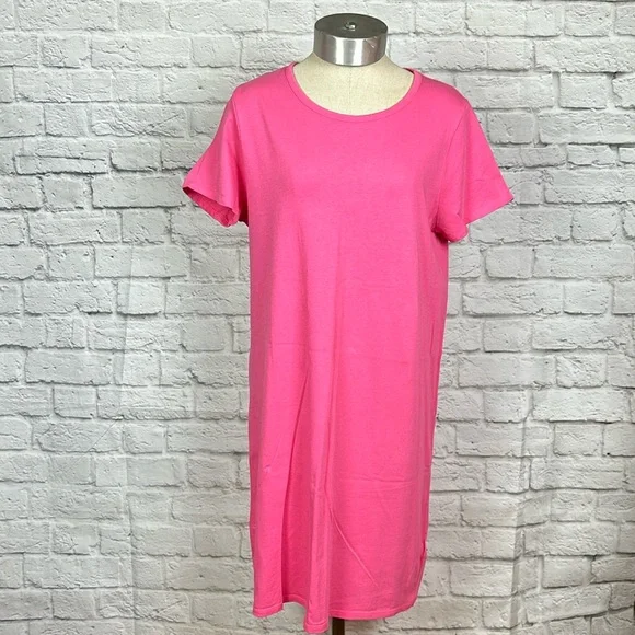 J. Crew | Dresses | J Crew Hot Pink Short Sleevescoop Neck Cotton Tshirt  Dress Size Medium | Poshmark